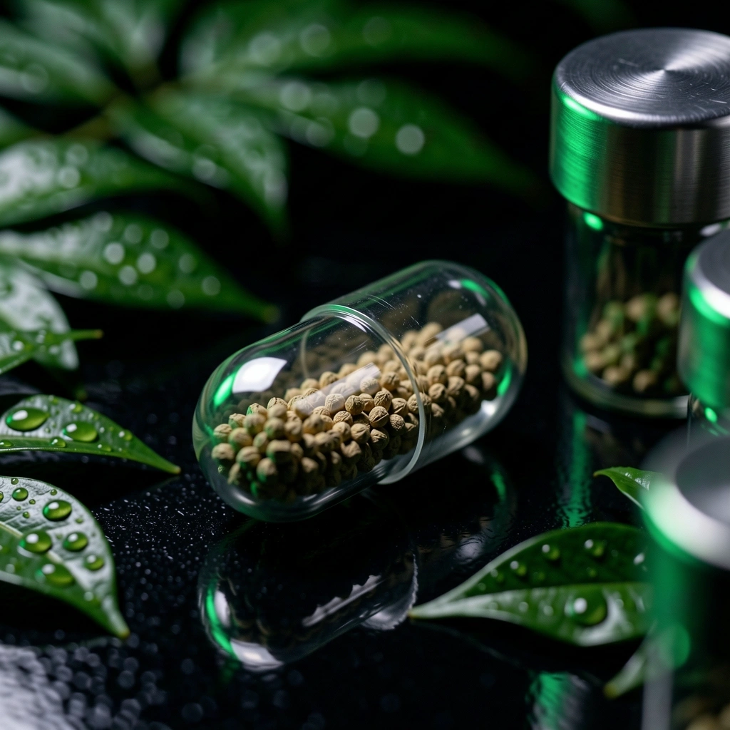 Detailed view of our standardized herbal capsules